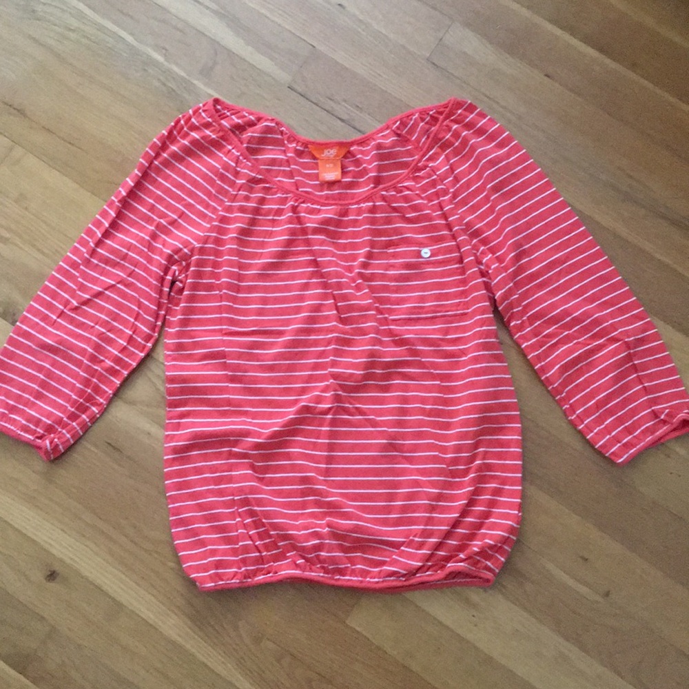 Orange boat neck top with elastic cuffs and waist